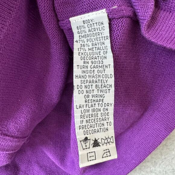 NWT Bob Mackie Cardigan Sweater Women’s Medium Purple Wearable Art Sequins Retro - Picture 9 of 11